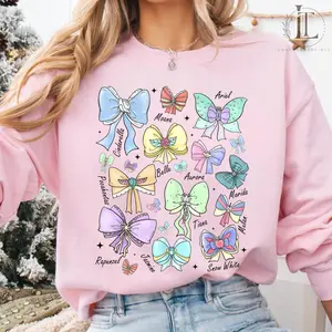 Coquette Bows Watercolor Princess Sweartshirt, Aurora Ariel Belle Cinderella Tiana Shirt, Magic Kingdom Girl Trip 2025