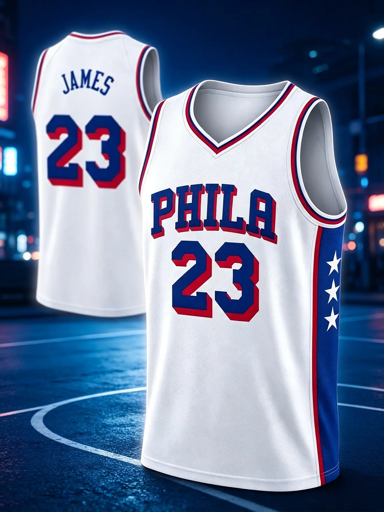 Unisex Basketball #23 James Philadelphia Team Swingman Jersey, Youth Kids Sleeveless Basketball Tank Top, Lightweight Breathable Mesh Athletic Jersey, Classic Contrast Trim Sport Tee for Boys Girls Training, Daily and Costume Wear