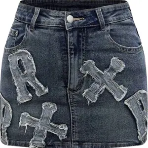 Grunge Punk Denim Skirt for Women's Wear Bottom