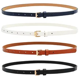 4 pcs minimalist thin leather belt set, classic color women's thin belt with gold buckle, suitable for daily casual dresses, casual pants, waistline decoration
