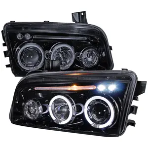 2005-2010 Dodge Charger Dual Halo Projector Headlights (Glossy Black Housing/Smoked Lens)