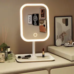Niche Modern Desktop Vanity Mirror 3 Color Light LED Makeup Mirror Touching Mirror Women Bedroom Dressing Mirror