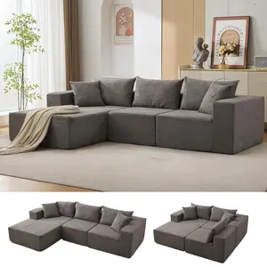 Modular Sectional Sofa with Cloud Couch Sectional, Fluffy Compressed Couch with Chaise, Corner Chaise Sofa, Cozy Corduroy l Shaped for Living Room
