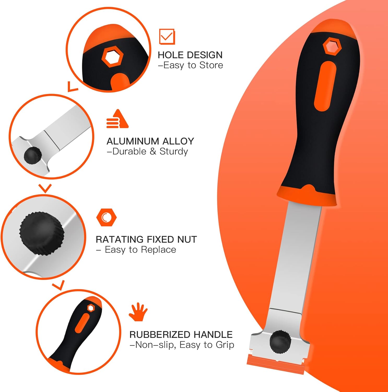 Razor Blade Scraper, Long Handled Scraper Tool with 10 Extra Replacement Blades, Razor Scraper Remover for Cleaning Sticker, Paint, Caulk from Window, Car, Glass, Windshield, Stove