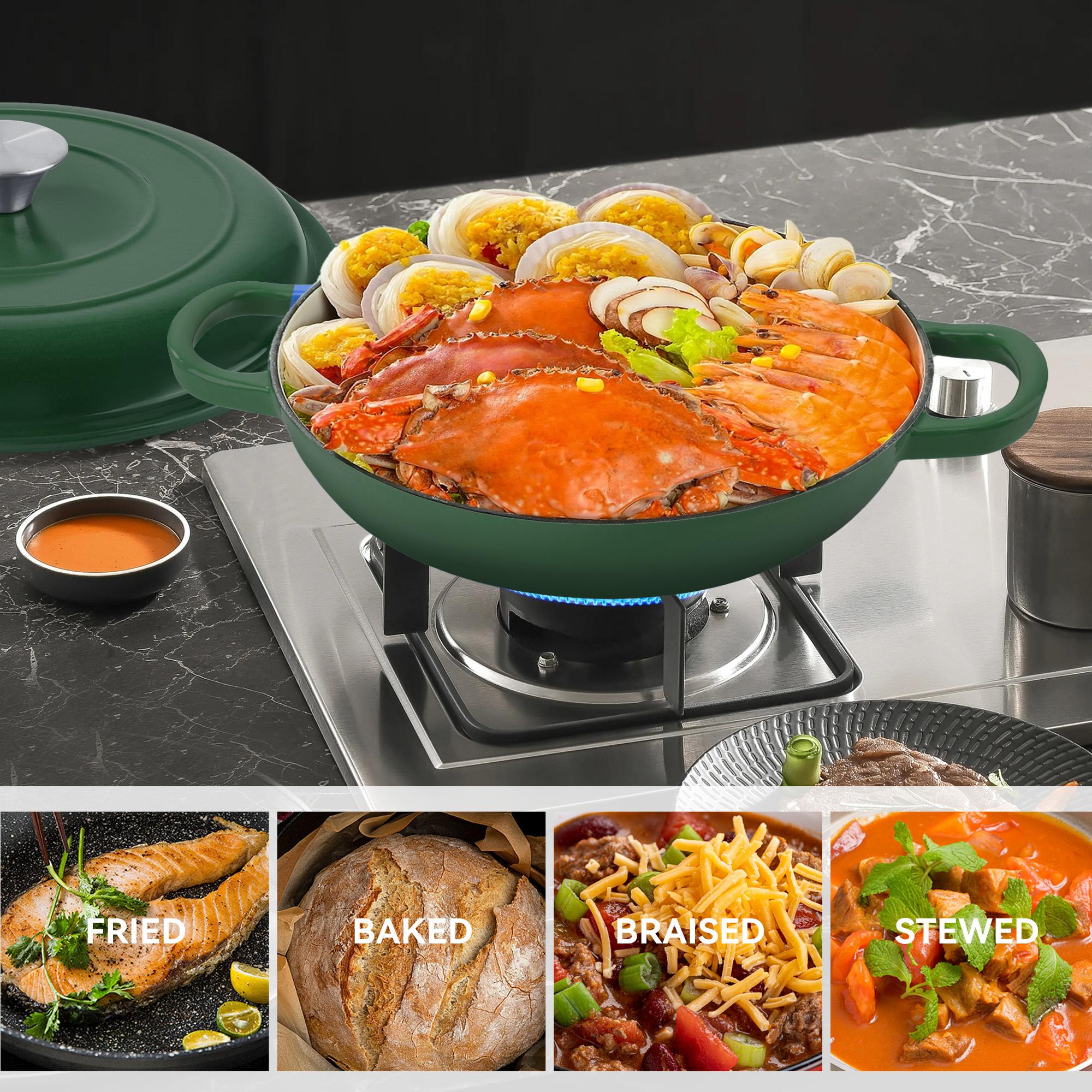 27cm Enameled Cast Iron Dutch Oven with Lid, Heavy Duty Cooking Pot for Soup, Stew, Braising and Baking