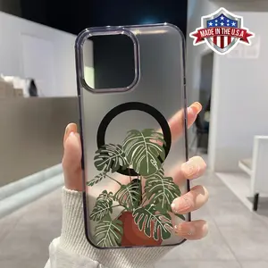 Monstera Plants with Lush Greenery Pattern Magnetic Phone Case for iPhone 16 15 14 Pro Max 13 12 11 XR XS E Plus Clear Crystal Drop-proof Slim Silicone Shockproof Transparent Protective Cover Supports Wireless Charging