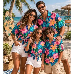 Family Matching Hawaiian Shirts Tropical Waves, Hawaii Beach Floral Matching Outfits Mom Dad Kids, Gift for Summer Vacation # TikTokMadeMeBuyIt # AmericanStyle # 250Years # Casual Outfit # TrendyTee