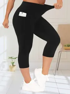 Plus Size Capri Leggings with Pockets for Women Plus Size-High Waisted 1XL-5XL Tummy Control Soft Capri Pants for Gymclothes