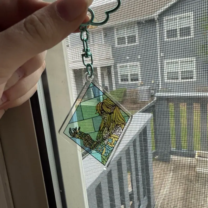 The Legend of Zelda TOTK Stained Glass Acrylic Keychain with Wing Clasp and Unique Link and Zelda Design