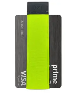 Modern Carry Quick Draw Minimalist Wallet for Men & Women, Elastic Band Minimal Credit Card Holder with Leather Tab, Card Grabber for Long Nails, Money Clip Alternative (Black) (Neon Yellow)