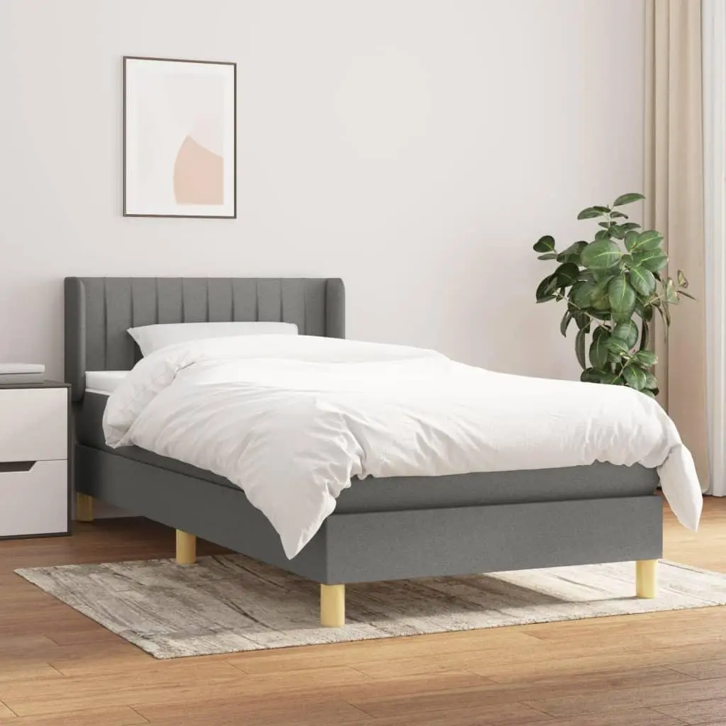 Box Spring Bed with Mattress Dark Gray Twin Fabric