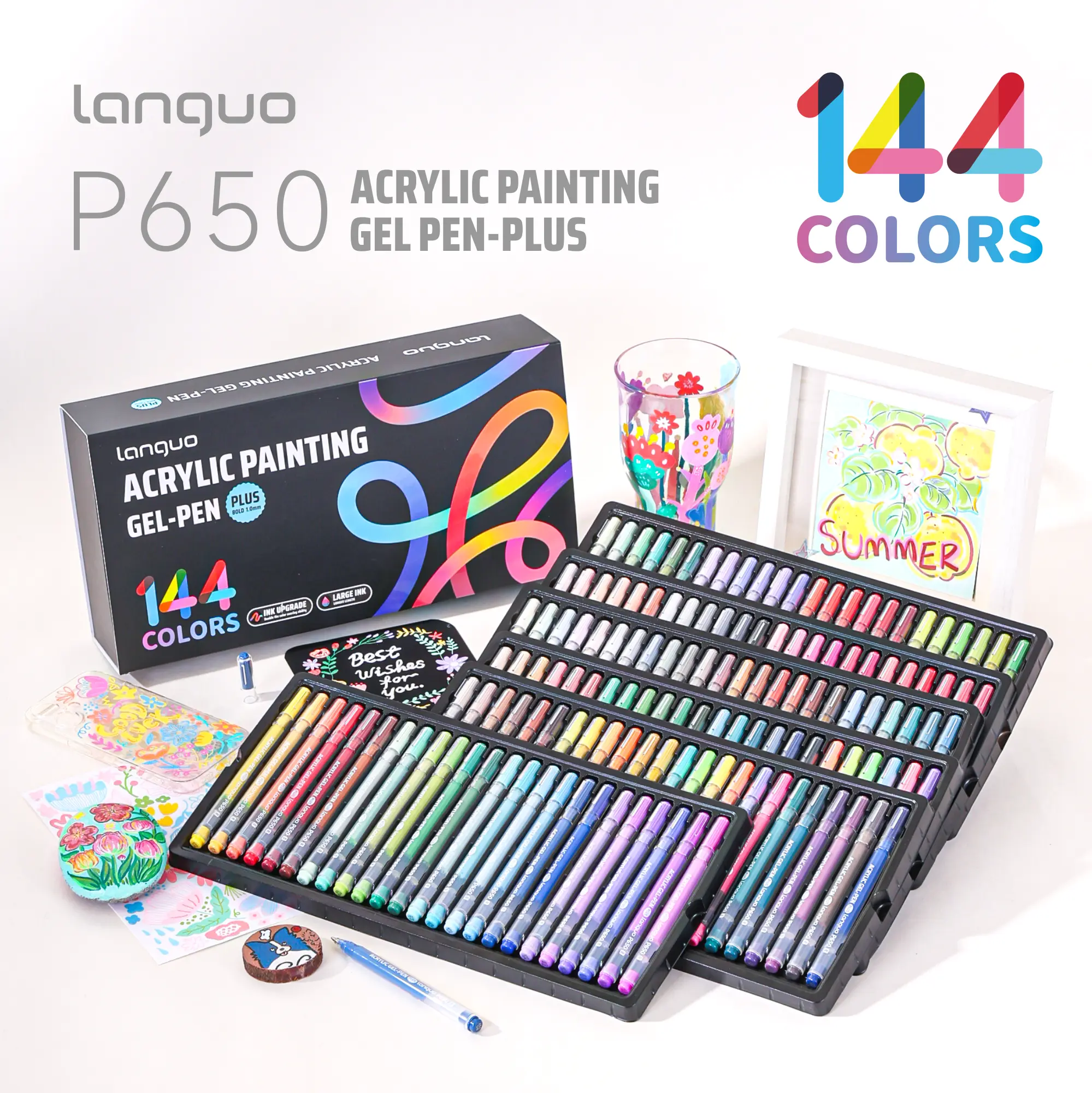 Languo Large-Capacity 144-Color Acrylic Painting Gel Pen Set, 1.0mm Bullet Tip Art Pens, Ideal for Kids Writing & Drawing and Student DIY Creative Crafts, Art Craft Supplies
