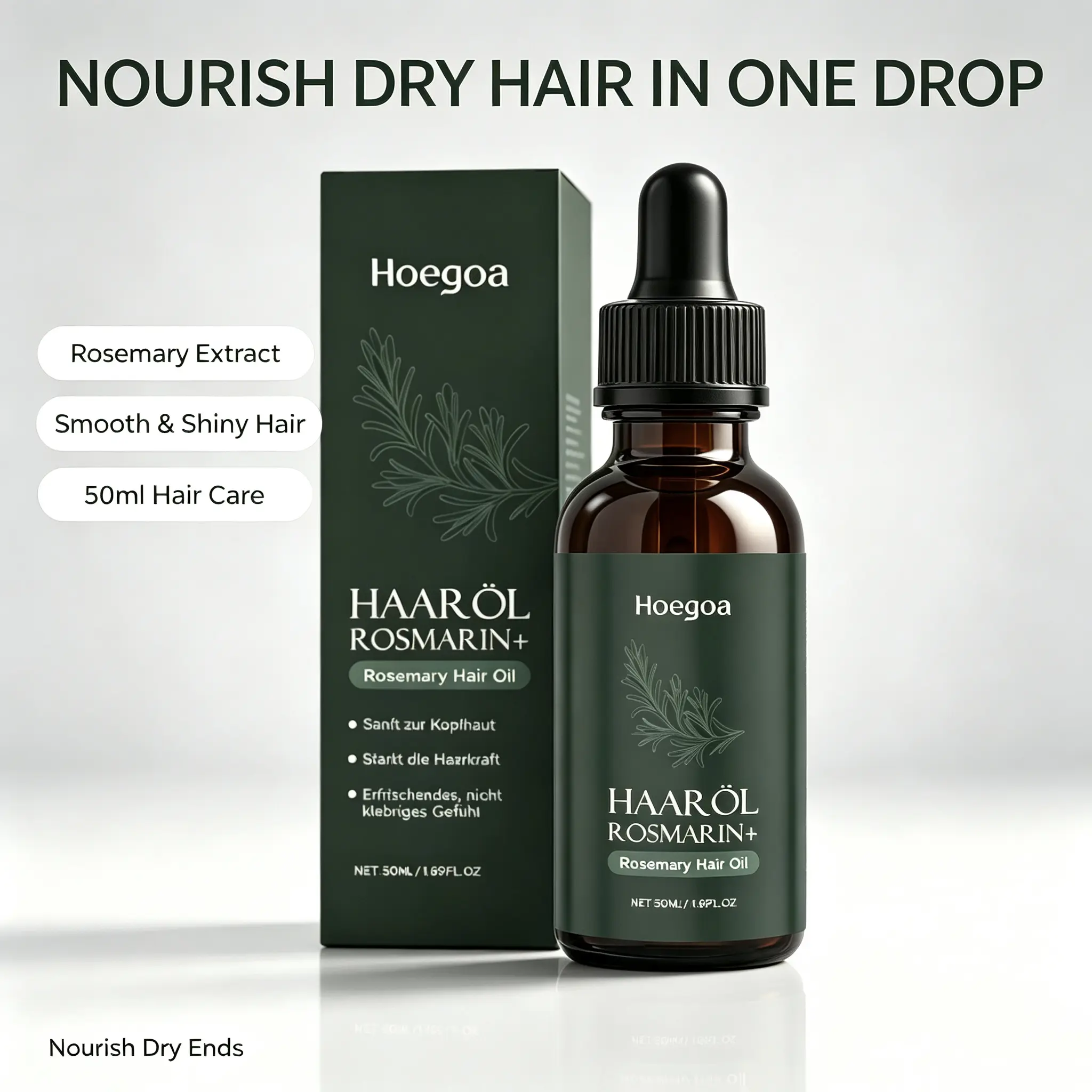 Rosemary Hair Oil - Refreshing, Non-Greasy Nourishing Formula for Daily Care & Massage, Boosts Growth, Enhances Fullness, Leaves Strands Smooth