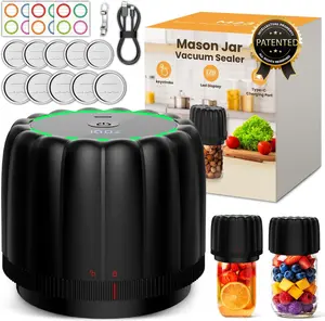 2026 Upgraded Electric Mason Jar Vacuum Sealer Kit with Wide and Regular Mouth Mason Lids -80kpa Automatic Vacuum Pump 2500mAh Battery One Touch Canning Sealing Machine for Food Storage Black