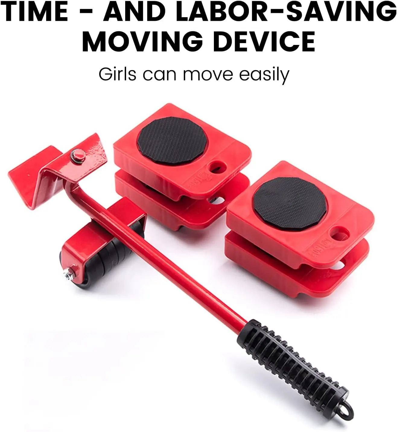Heavy Duty Furniture Lifter with 4 Sliders for Easy Heavy Furniture Moving, Adjustable Height [Load Capacity: 600lbs Per Wheel] Red And Yellow