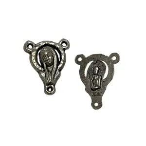 Pewter Rosary Connectors 18mm - Madonna Religious Centerpiece Findings
