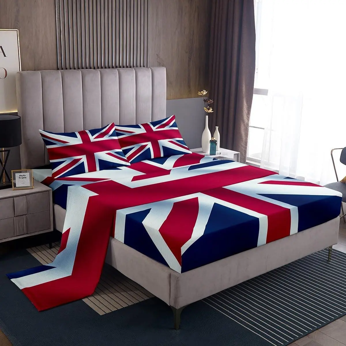 Union Jack Sheet Set,Retro United dom Flag Bed Sheets Set for Kids Boys Girls,Vintage London Microfiber Bed Set for Bedroom,Red Blue England Room Decor Bedding Set