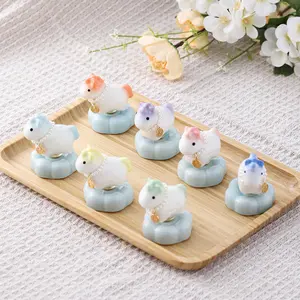 Colorful Glazed Ceramic Horse Spinning Ornament, Rotating Mini Pony Figurine with Pearl Chain & Fu Charm, Cute Horse Desk Decor for Home & Office, Good Luck Animal Statue Gift