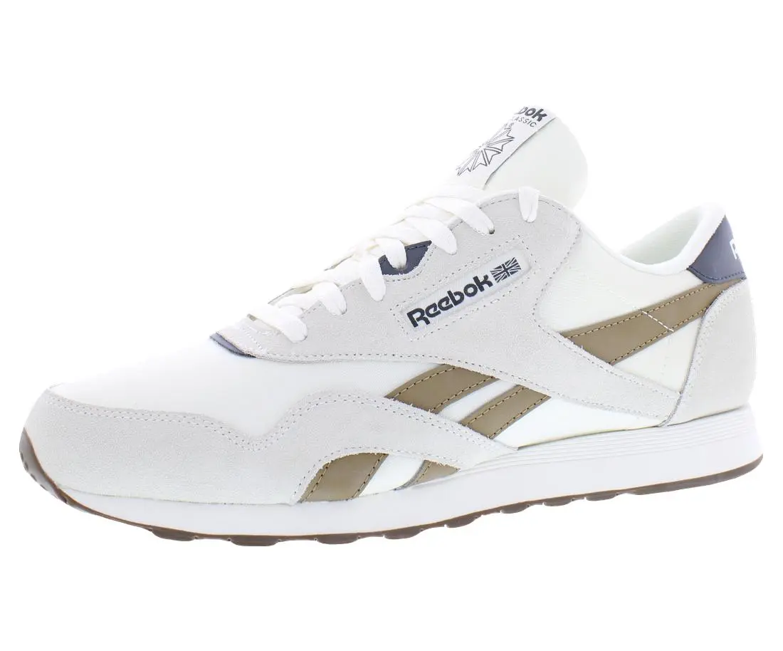 Reebok Classic Nylon Men's Athletic Training Shoes - Casual Walking Footwear, Color: Chalk/Trek Brown