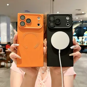 Square Magnetic Phone Case with Lens Film, Compatible for iPhone 17 16 15 14 13 12, Wireless Charging Support, Protective Design