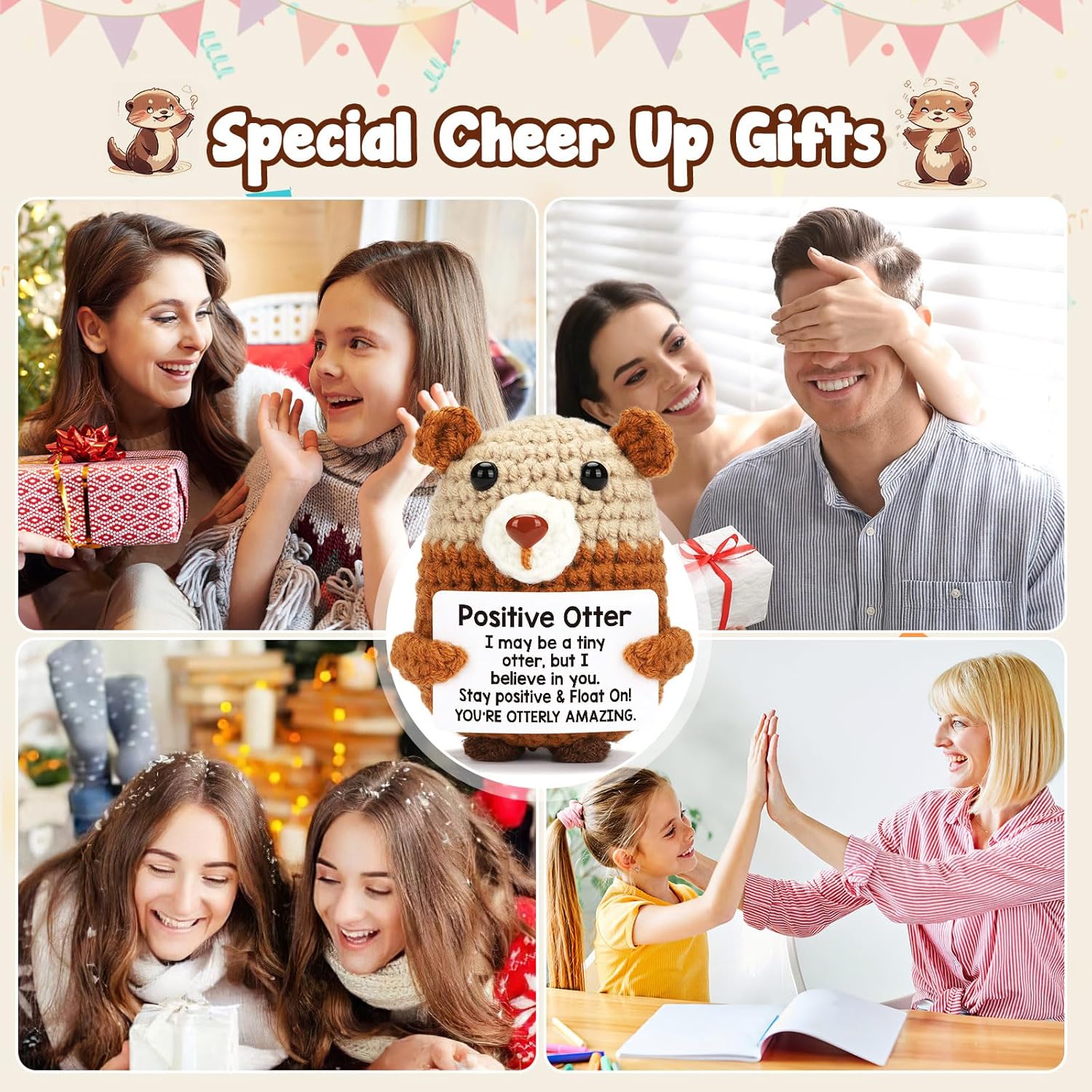 Handmade Emotional Support Otter Positive Crochet Otter Crochet Otter Positive Gifts - Emotional Inspirational Support Motivational Small Otter Pickle Potato Valentines Day Easter Birthday Gifts for Women Men Son Daughter Teen Friend