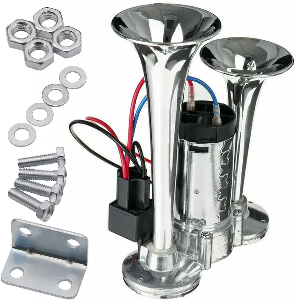 2026 Upgraded 12V  Loud  Air Horn Dual Horn, Horn Kit with Air Compressor,Dual Electric Air Horns Kit with Compressor for Vehicles Trucks Pickup Trains Lorrys SUVs Cars Boats (12V) Alarm for Home Security