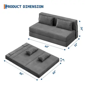 Convertible Folding Sofa Bed Chair with Memory Foam, Adjustable Backrest Futon Couch, Removable Washable Cover, Corduroy & Linen Fabric, Space-Saving for Living Room Bedroom Apartment Dorm Office, Navy Blue Dark Gray
