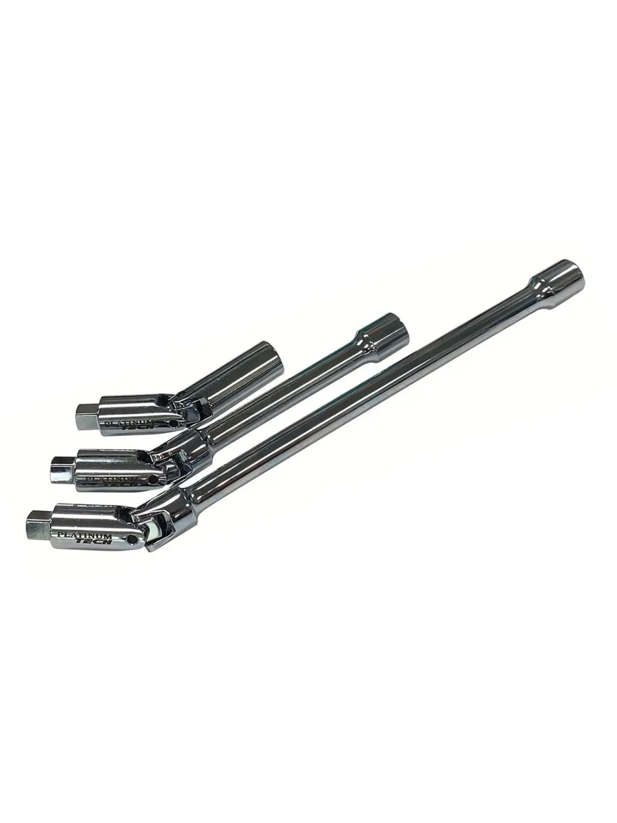 Platinum PLT-99633 3-Pc 3/8" Drive Locking Universal Extension Set, 0.37 in., Chrome Vanadium Steel, ANSI Compliant, Full Polish, Recessed Latch, 2 lbs, Corrosion-Resistant, Ideal for Hard-to-Reach Areas