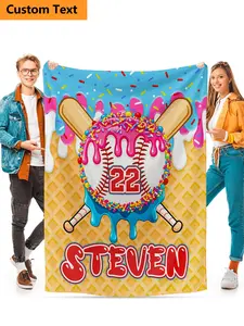 Custom Name And Number Baseball Blanket for Boys Girls – Personalized Kid's Name Number Gifts for Baseball Lovers Player – Cozy Flannel Throw for Living Room,and Sports Fans,Birthday Gifts,Christmas Stocking Stuff for Sofa Couch Bed Office