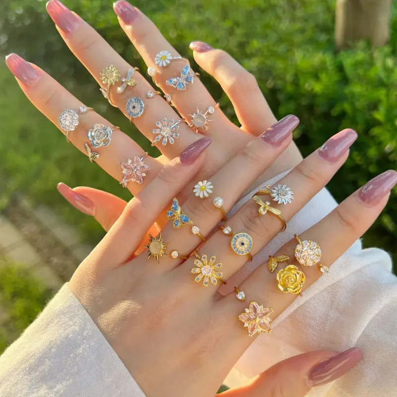 Rotatable Stress Relief S925 Sterling Silver Ring for Women New Open Design Amazon Wholesale Live Streaming
