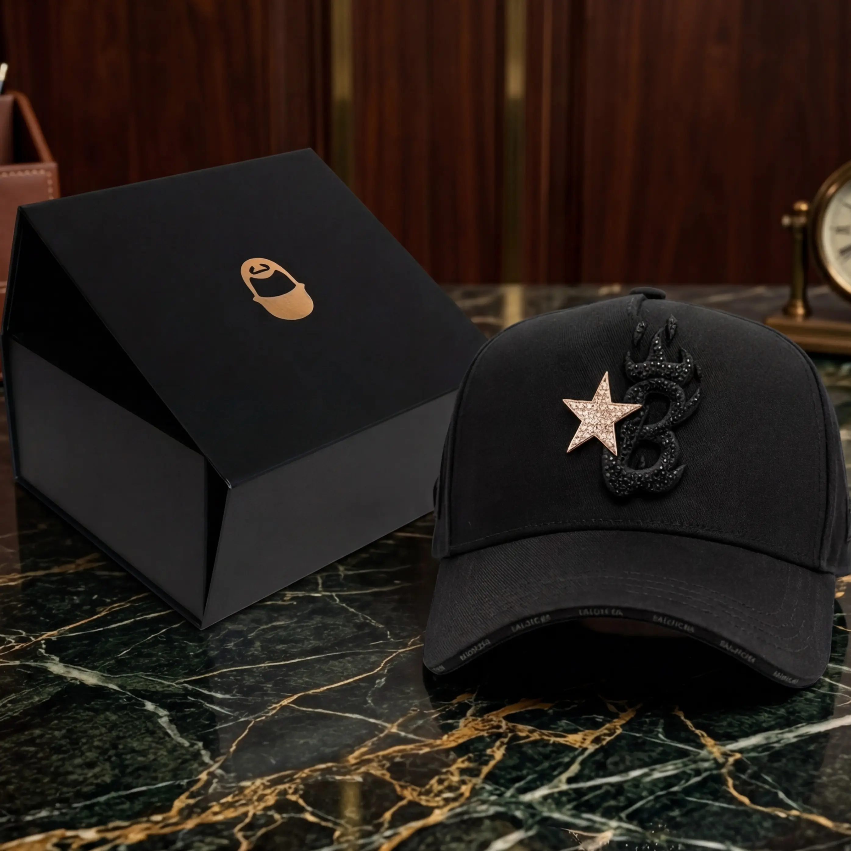 Barbas Hats B-Star Graffiti Collection Black and Gold Fashion Hat - Brand-New, Full-Box Packaging