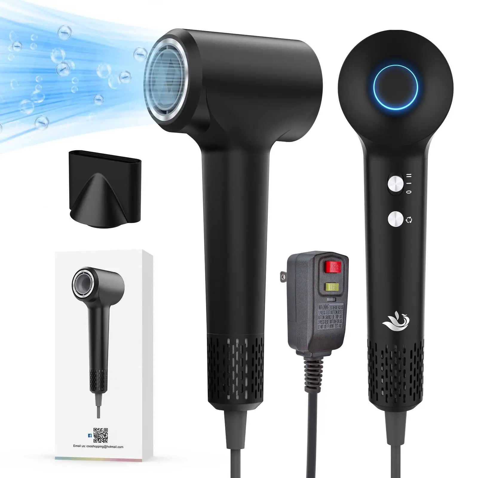 110000 RPM Brushless High Speed Plasma Hair Dryer for Home Travel | 110000 RPM Brushless Motor Fast Dry Blow Dryer, 57dB Low Noise, 3 Heat 2 Speed Settings, for Home & Travel Use, Black