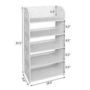 Wood-Plastic Board Five Tiers Carved Shoe Rack White High-Quality Sturdy Waterproof Easy Clean Versatile Use 16.5x9.45x31.5 Inches