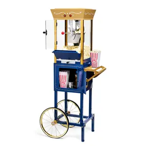 Nostalgia Vintage Professional Popcorn Cart - NEW 8-Ounce Kettle - 53 Inches Tall, Navy