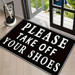 Please Take Off Your Shoes Letter Pattern Door Mat, Non-slip Door Entrance Mat, Decorative Carpet for Home Living Room Bedroom Kitchen Bathroom, Home Decor Rug