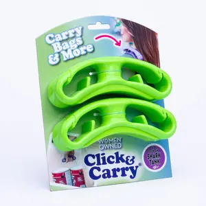 Click & Carry Grocery Bag Carrier, 2 Pack, Green - As seen on Shark Tank, Soft Cushion Grip, Hands Free Grocery Bag Carrier, Plastic Bag Holder, Haul Sports Gear, Click and Carry with Ease Plastic
