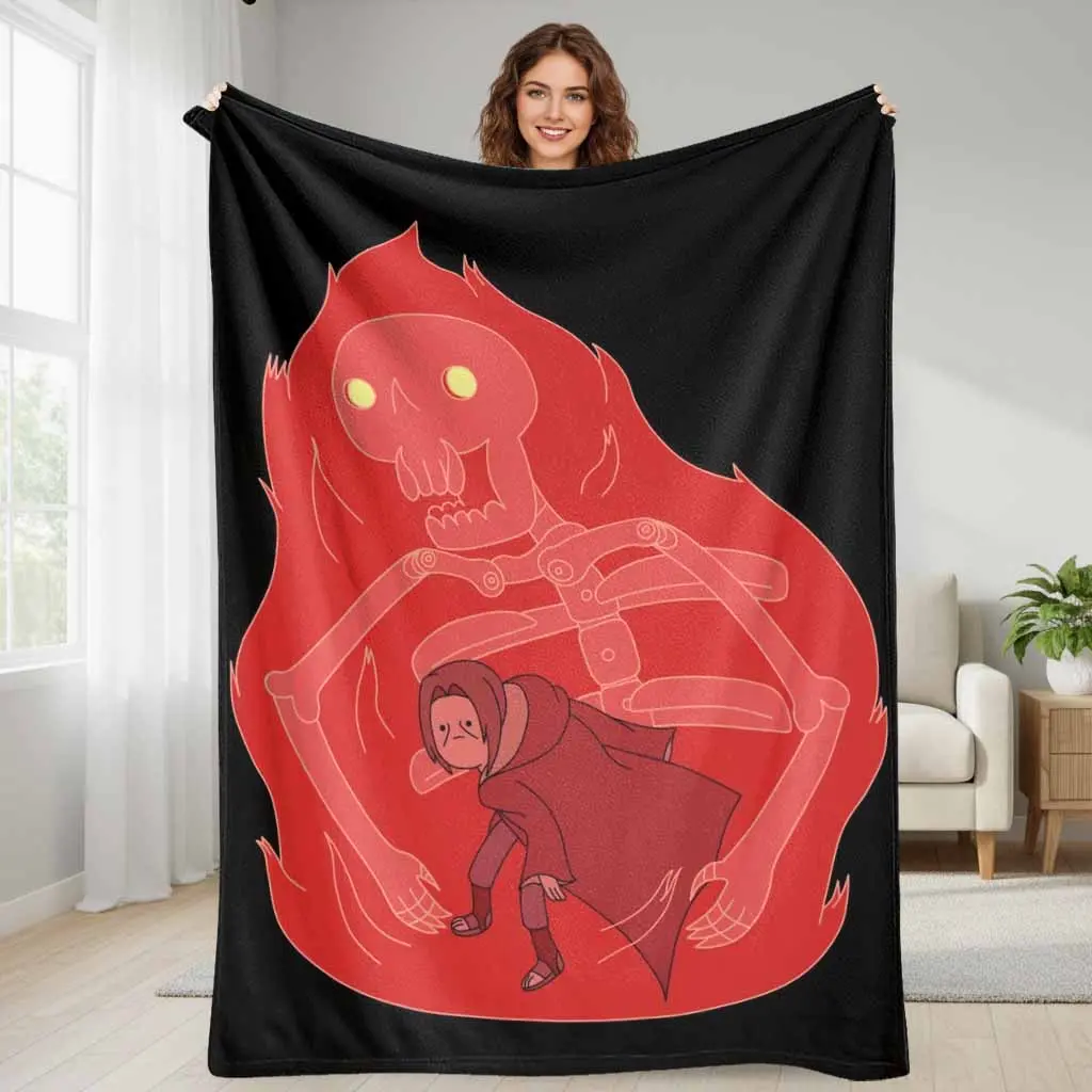 Susanoo "Blaze" Themed Flannel Blanket - Anime Art Selected Fan Art, Flannel Fabric, Faux Lamb's Wool Lining, Soft, Lightweight, Fluffy, Cozy, Wrinkle Resistant, Anti-Pilling, Multi-Size, Living Room Decor, Manga Fan Gifts, Breathable