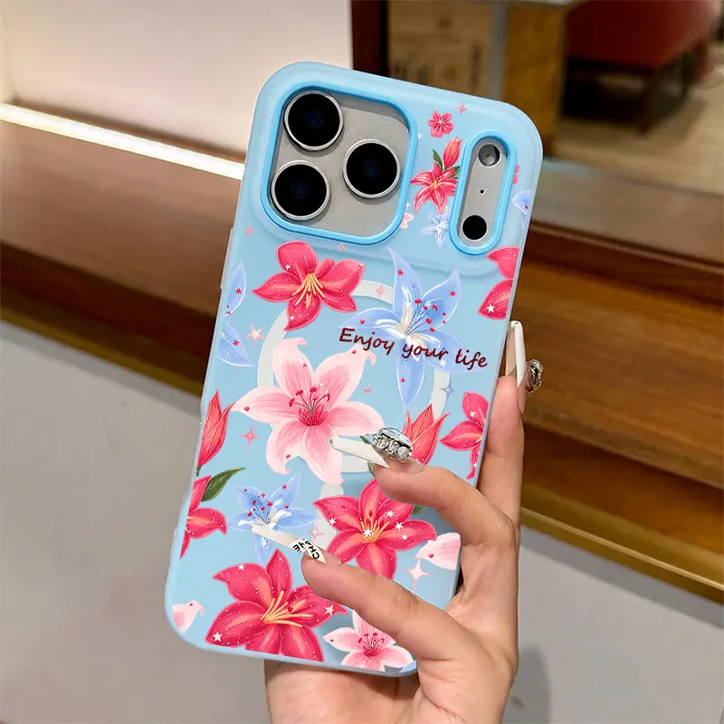 Colorful Lilies Floral 2-in-1 Magnetic Jelly Phone Case for iPhone Samsung Galaxy 17Pro Max Air 16Plus 15 14 13 12 11 XR XS S26 S25 S24 S23 S22 cases, MagSafe-Compatible, Protective Durable, Shockproof Cute Summer Case for Women and Girls.JL113
