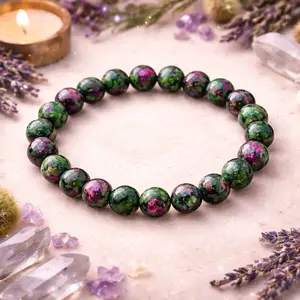 Ruby Zoisite Style Bead Bracelet, 8mm Beads, Stretch Fit