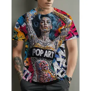 Men'S New Summer T-Shirt| Oversized Pop Art Pattern 3D Digital Print, Vibrant Street Style Design, Breathable Crew Neck Short Sleeve, Plus Size Men'S Clothing, Casual Sportswear, Bold Pattern Top, Washable, Trendy Fashion, Soft Texture