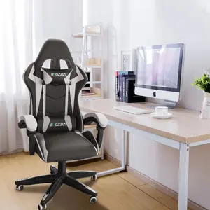 Bigzzia Gaming Chair – Ergonomic Computer Chair with Lumbar Support, Adjustable Height, 360° Swivel Seat & Headrest, Black & White