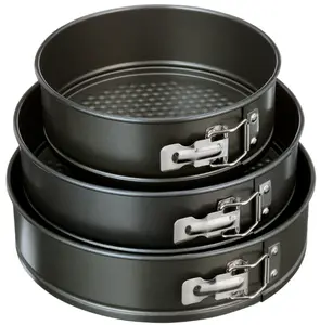 6in, 8in, 10in Round Nonstick Carbon Steel Springform Cake Pans, Gray, Set of 3