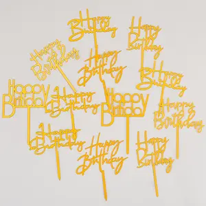 12 Gold Happy Birthday Cake Toppers Set, Acrylic Cake Decorations for Birthday Parties and Celebrations
