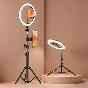 10 Inch Selfie Ring Light with 43 Inch Flexible Tripod Stand, Independent Phone Holder, Adjustable Three-Color LED Lamp, Smartphone Camera Accessories