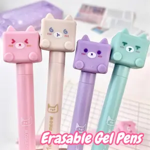 Cute Cat Erasable Gel Pens, 0.5mm Blue Ink, Comfort Grip, Fast Drying, School Supplies, Office Use, Holiday Gifts, Party Favors