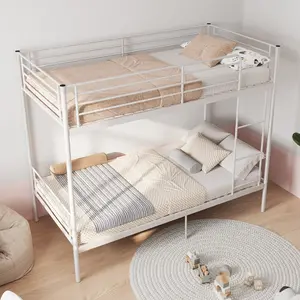 Eysiean Twin Over Twin Size Metal Bunk Bed, Space-Saving Detachable Bed Frame with Under Storage Space & Ladder, Sturdy Wear-Resistant Finish Beds with Safety Guardrails, Converts to 2 Separate Beds, Noise Free for Dorm, Bedroom