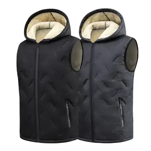 Men's Autumn And Winter Fleece-Lined Thickened Hooded Vest, Outerwear Warm Sleeveless Zipper Waistcoat, Casual Jacket For Dad Beige Menswear