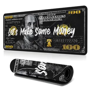 Money Motto Desk Mat Gaming Mouse Pad Dollar Bill Theme Extended Mouse Pad for Laptop Large Mouse Pad for Desk with Non-Slip Rubber Base Stitched Edges Surface Perfect Gift for Gamers Men Women Home Office Desk Accessories