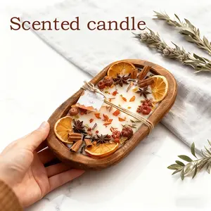 Christmas Gift Ideas - Spiced Decorative Scented Candle in Wooden Bowl - Home Holiday Soy Wax Candle - Pumpkin Spice, Cinnamon, Clove Scent, Tabletop Decoration, Suitable for Thanksgiving, Christmas, and New Year Gifts