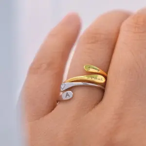 Rounded Edge Wrap Name Ring by AVERYGIFT • Custom Engraved Open Style Ring for Stacking • Personalized Gift for Mom/Friend/Spouse